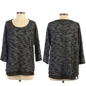 Alfani Top Knit Layered Space Dyed Textured‎ Scoop Neck Dolman Sleeve Black S